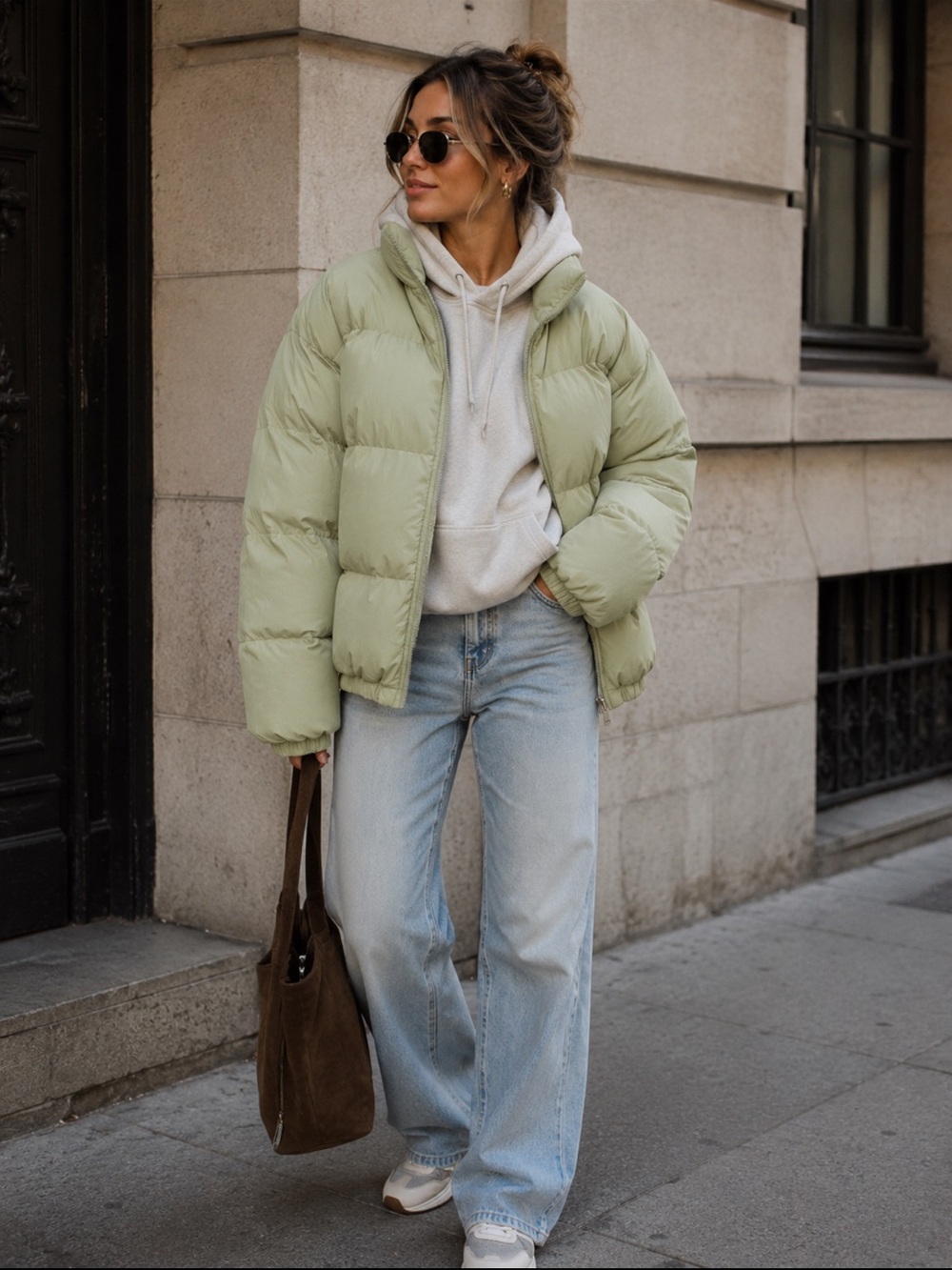 PacSun Sage Green Oversized Puffer Jacket Medium Quilted Winter Coat New